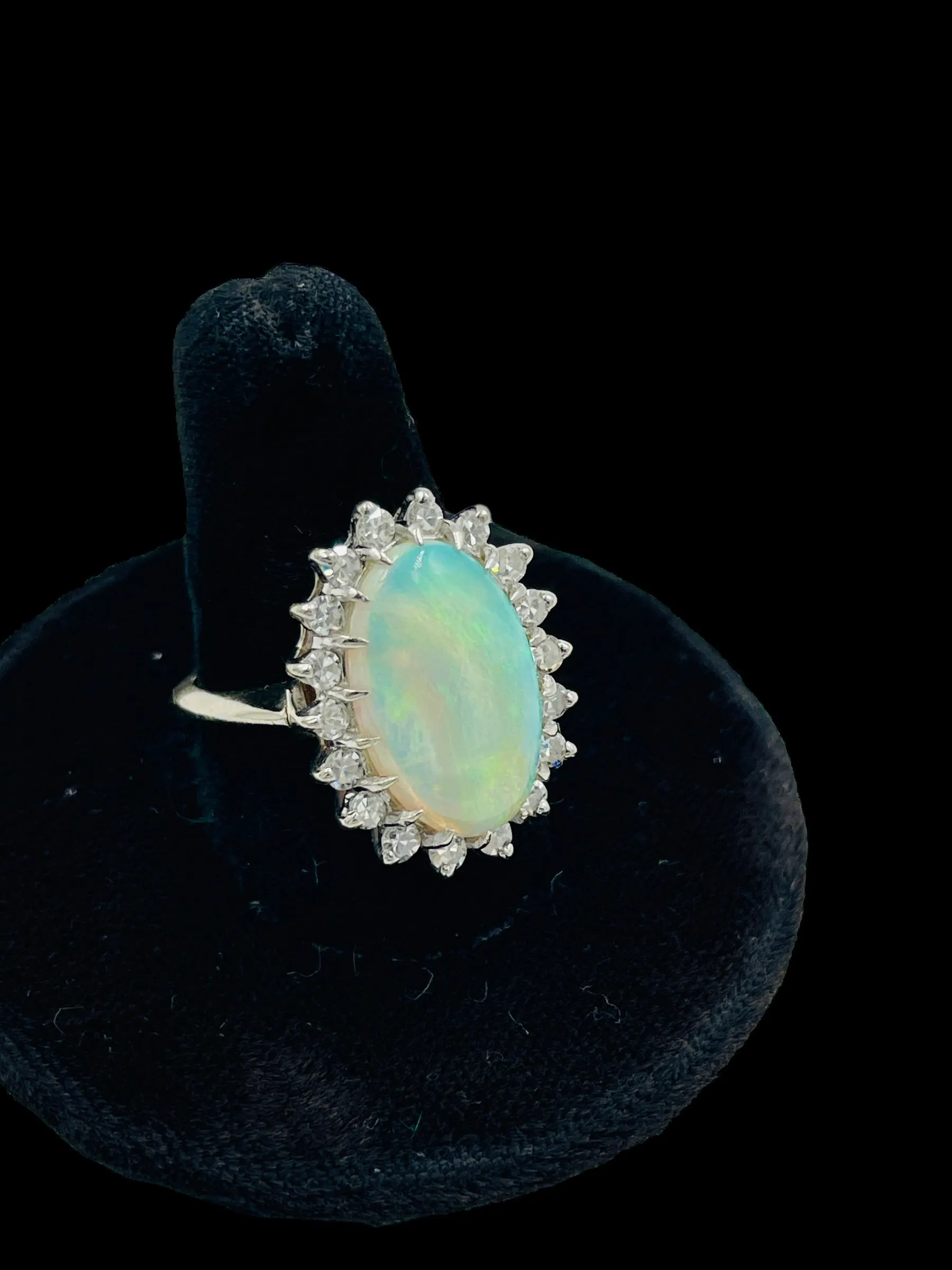 1970s Opal Diamond White Gold Ring