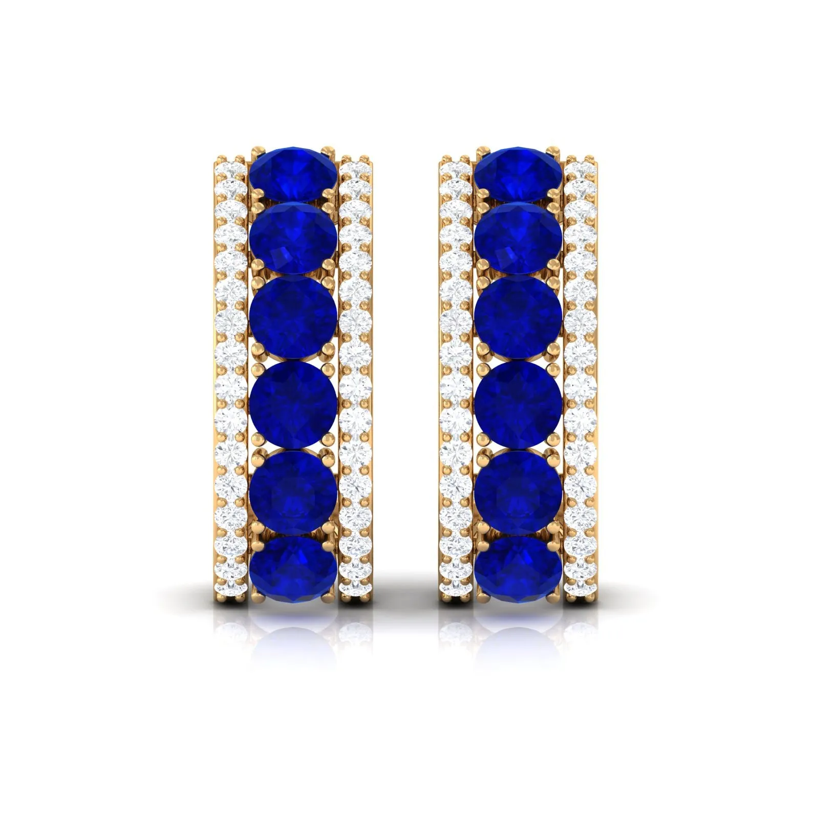 2 CT Created Blue Sapphire and Diamond J Hoop Earrings