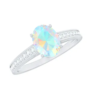 2 CT Oval Shape Ethiopian Opal Solitaire Ring with Surface Prong Set Diamond