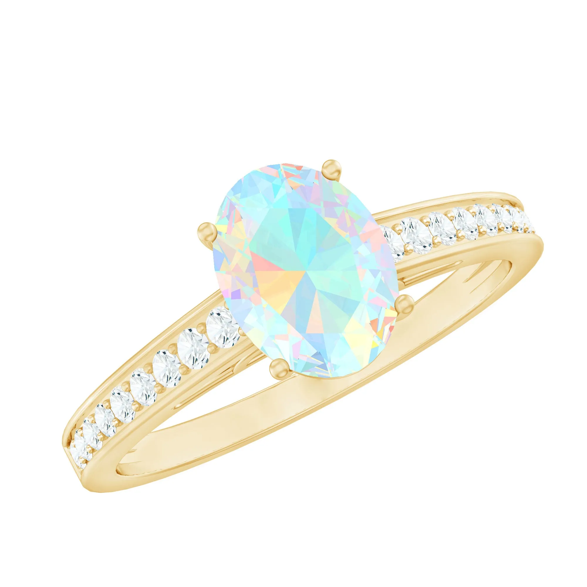 2 CT Oval Shape Ethiopian Opal Solitaire Ring with Surface Prong Set Diamond