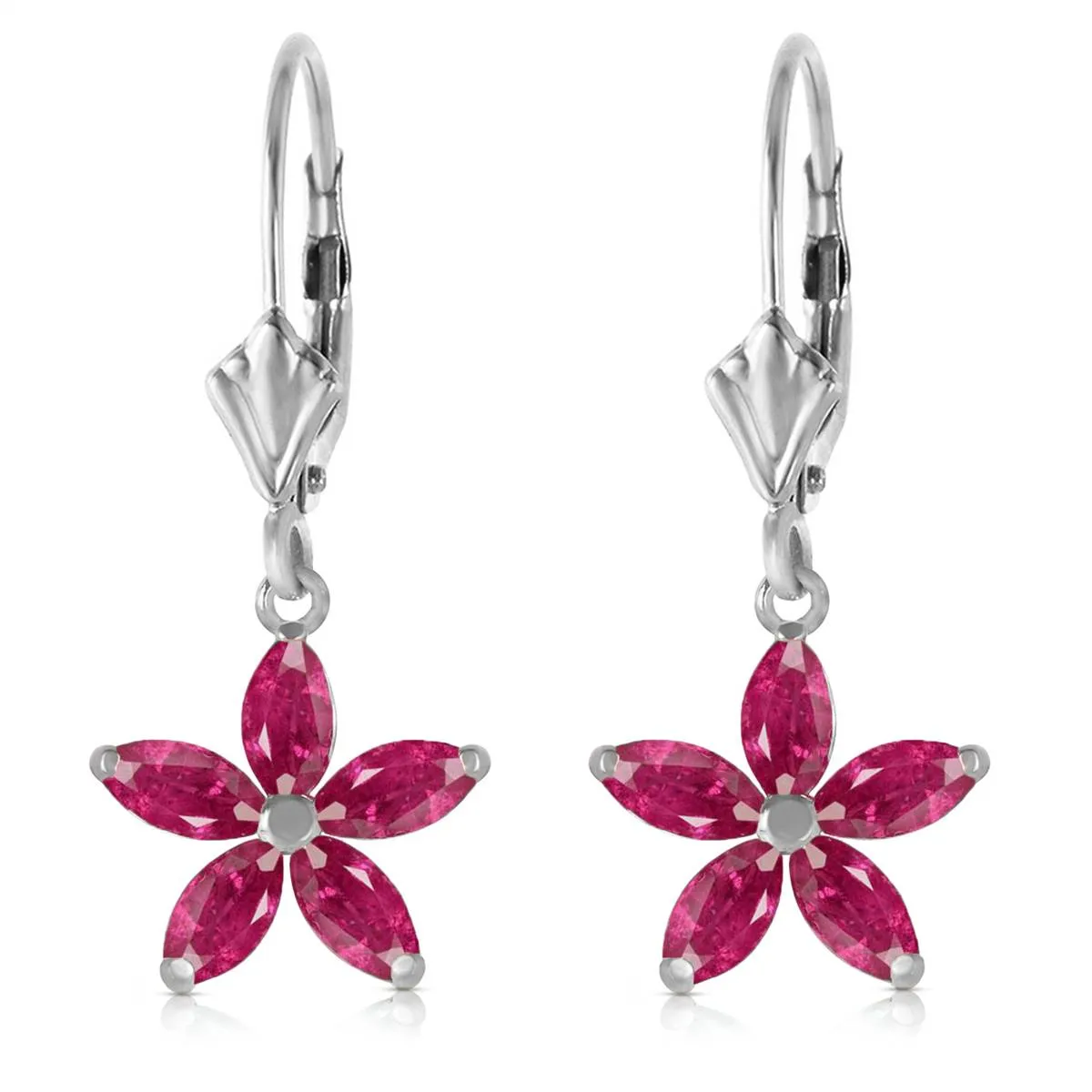 2.8 Carat 14K Solid White Gold Leverback Earrings Natural Ruby