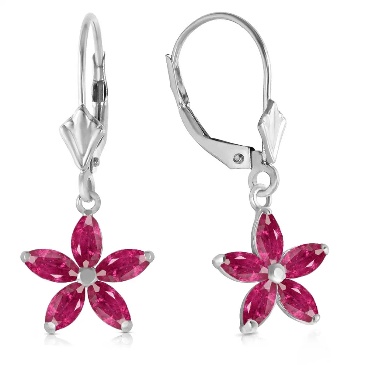 2.8 Carat 14K Solid White Gold Leverback Earrings Natural Ruby