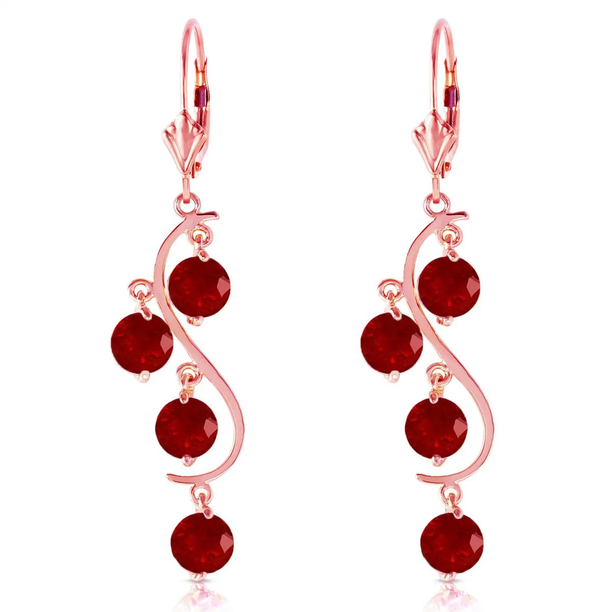 4 Carat 14K Solid Rose Gold Chandelier Earrings Natural Ruby