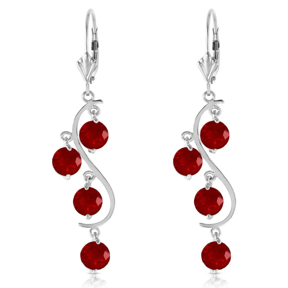 4 Carat 14K Solid White Gold Chandelier Earrings Natural Ruby