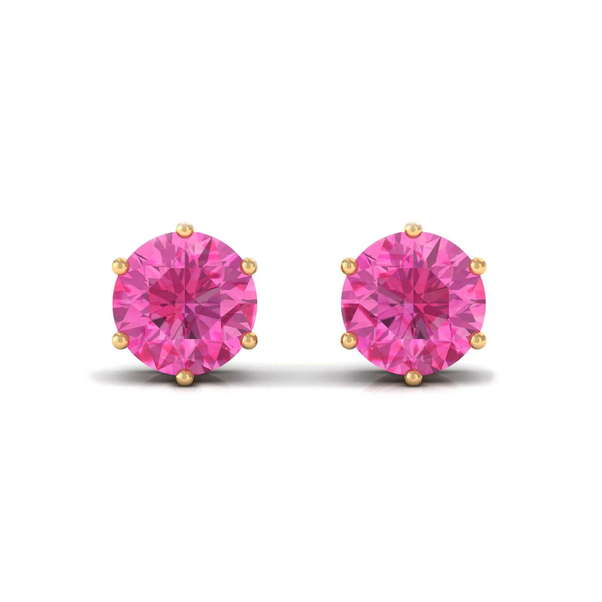 4 MM Genuine Pink Sapphire Solitaire Stud Earrings in 6 Prong Setting