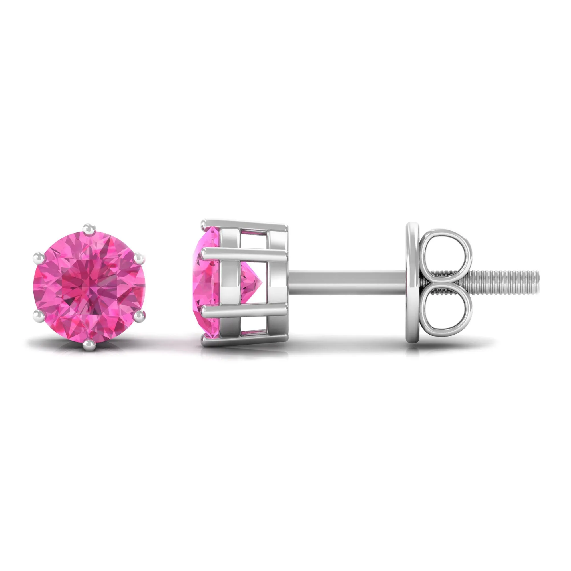 4 MM Genuine Pink Sapphire Solitaire Stud Earrings in 6 Prong Setting