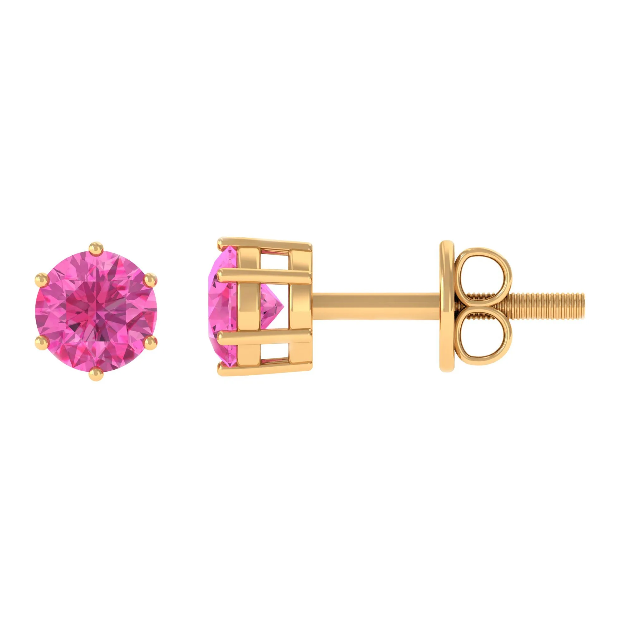 4 MM Genuine Pink Sapphire Solitaire Stud Earrings in 6 Prong Setting