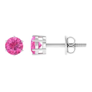 4 MM Genuine Pink Sapphire Solitaire Stud Earrings in 6 Prong Setting