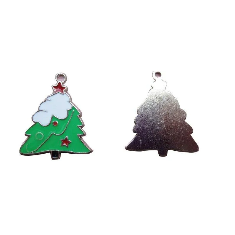 5 Pcs Tibetan Silver and Enamel Christmas Tree With Snow 36X30mm Charms Pendants