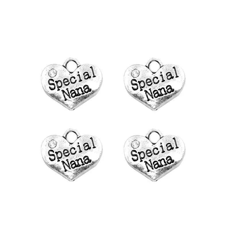 5 Pcs Tibetan Silver and Rhinestone Special Nana Heart 14X16mm 3D Charms Pendants