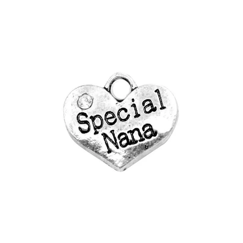 5 Pcs Tibetan Silver and Rhinestone Special Nana Heart 14X16mm 3D Charms Pendants