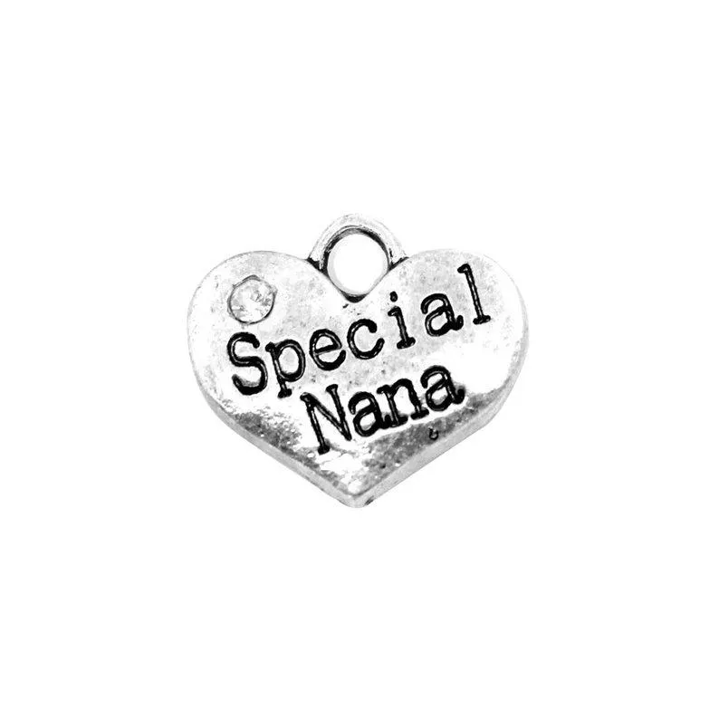 5 Pcs Tibetan Silver and Rhinestone Special Nana Heart 14X16mm 3D Charms Pendants