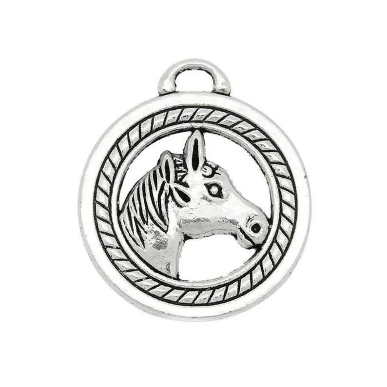 5 Pcs Tibetan Silver HORSE HEAD DISC 28mm x 25mm Charms Pendants, Lead & Nickel Free Metal Charms Pendants Beads