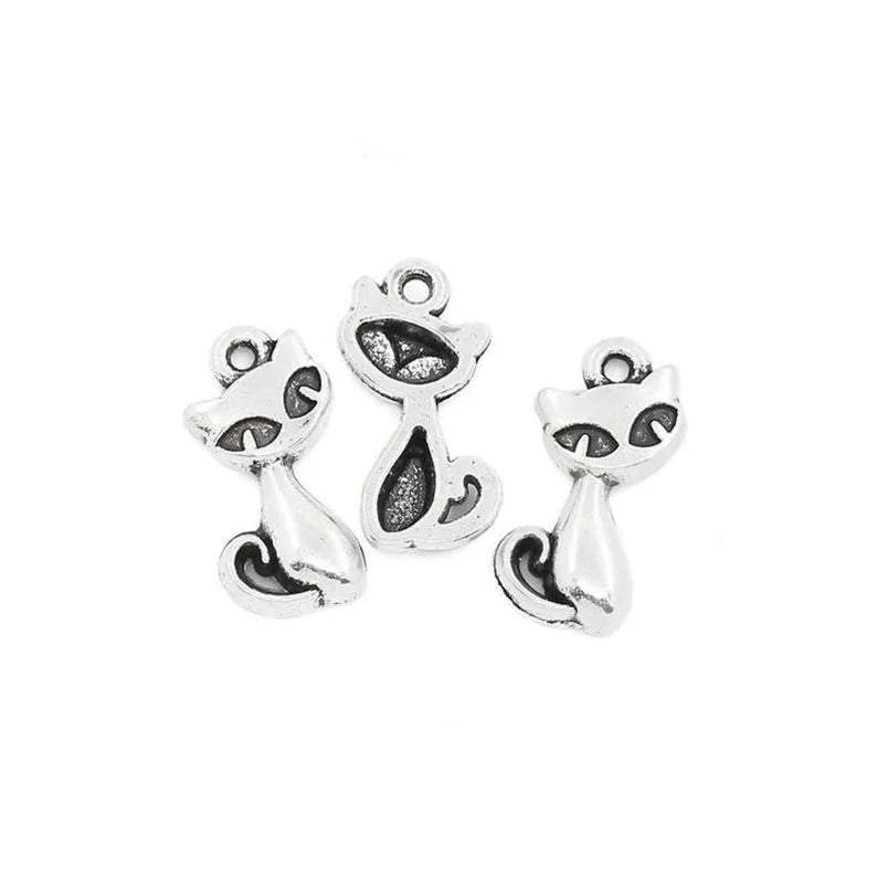 5 Pcs Tibetan Silver SITTING CAT 17mm x 8mm Charms Pendants, Lead & Nickel Free Metal Charms Pendants Beads