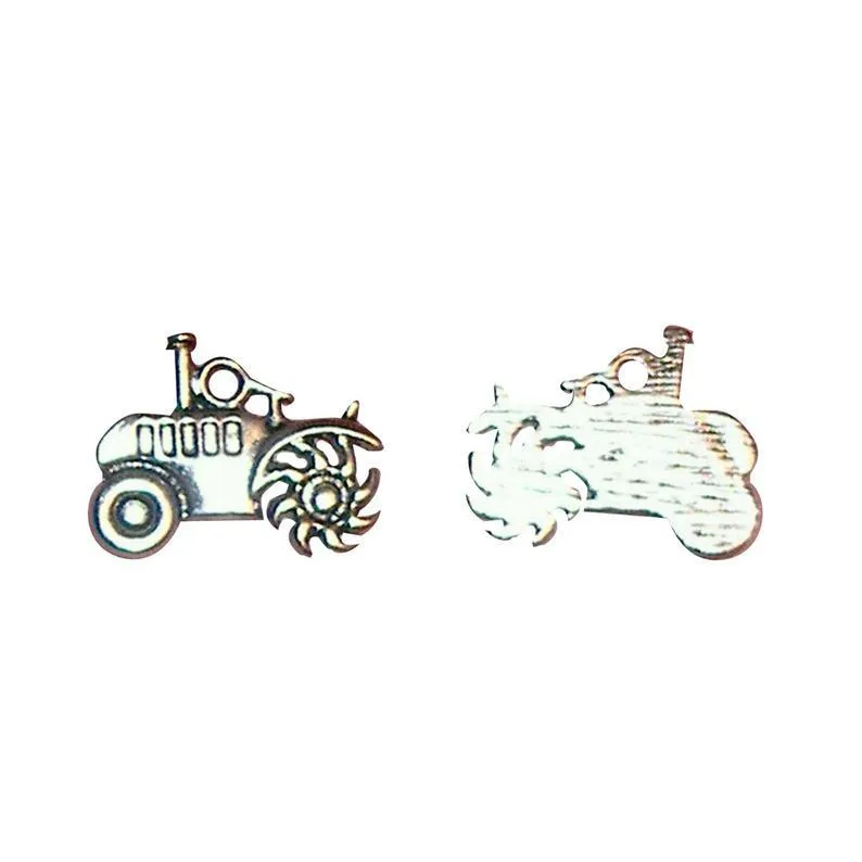 5 Pcs Tibetan Silver Tractor Farming Vehicle Machinery 15mm x 19mm Charms Pendants