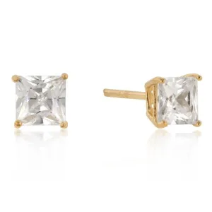 5mm New Sterling Princess Cut Studs Gold