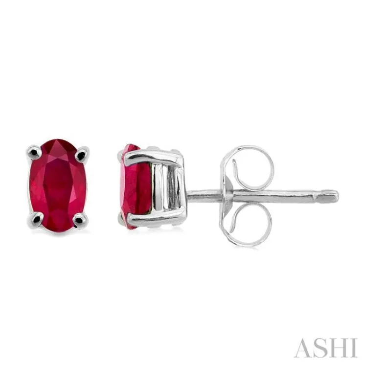 5x3 MM Oval Cut Ruby Stud Earrings in 14K White Gold