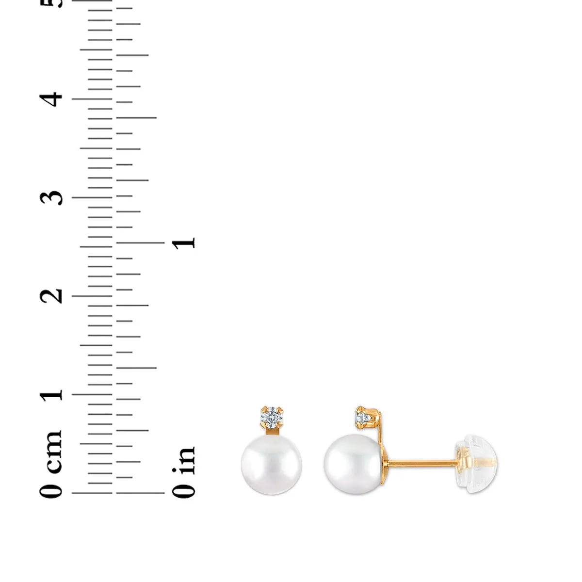 6MM Round Pearl and White Sapphire Stud Earrings in 10KT Yellow Gold