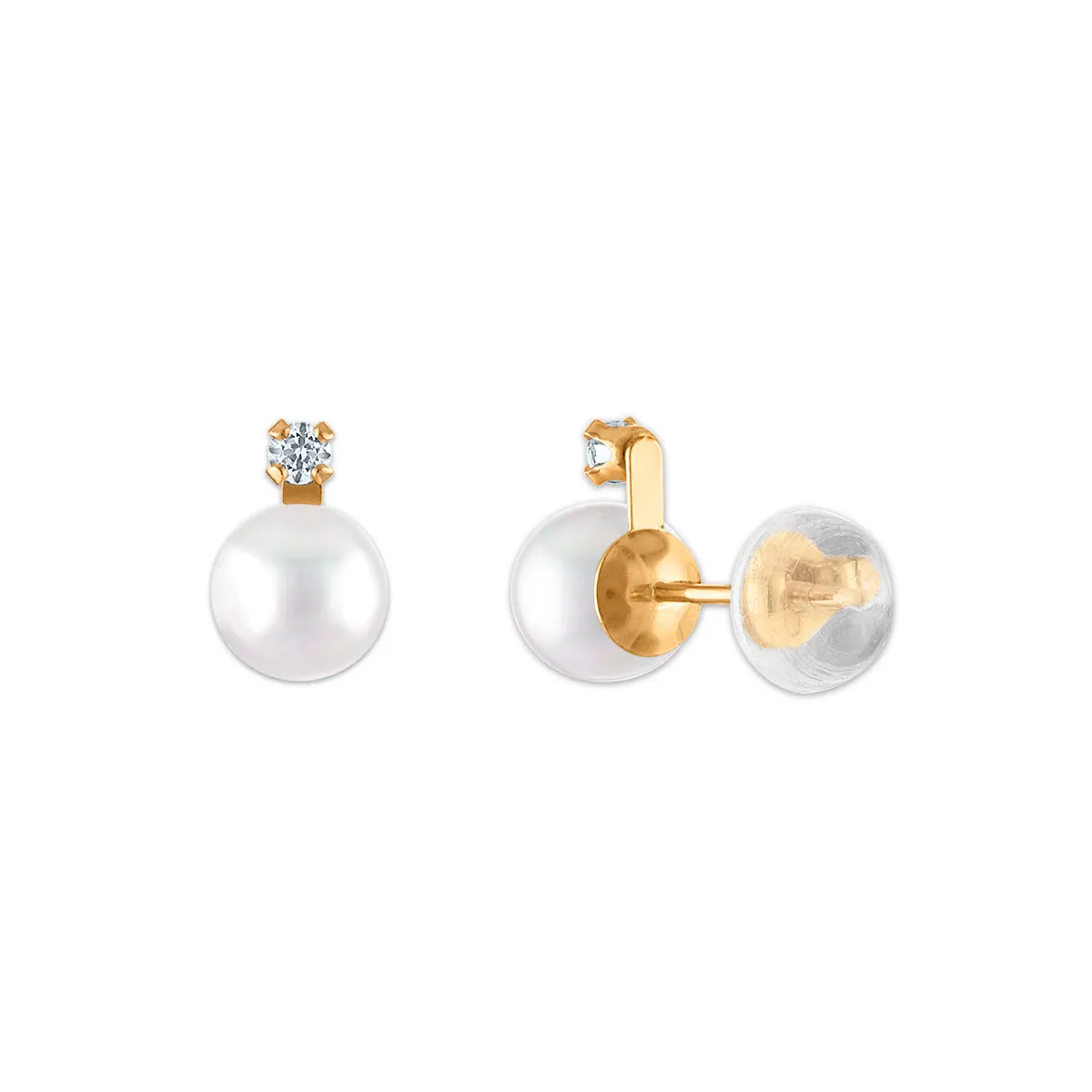 6MM Round Pearl and White Sapphire Stud Earrings in 10KT Yellow Gold