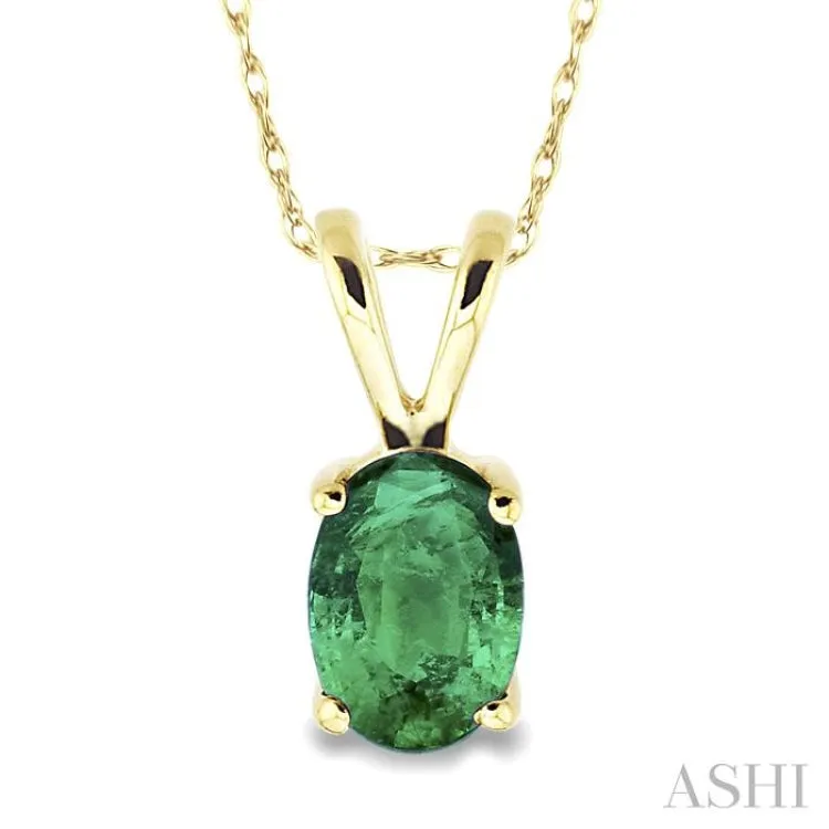 6x4 MM Oval Cut Emerald Pendant in 14K Yellow Gold with Chain