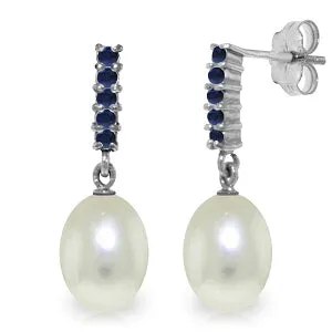 8.4 Carat 14K Solid White Gold Sapphire Earrings Dangling Briolette Pearl