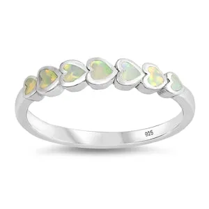 925 Sterling Silver Connected Hearts Ring With Pink Opal