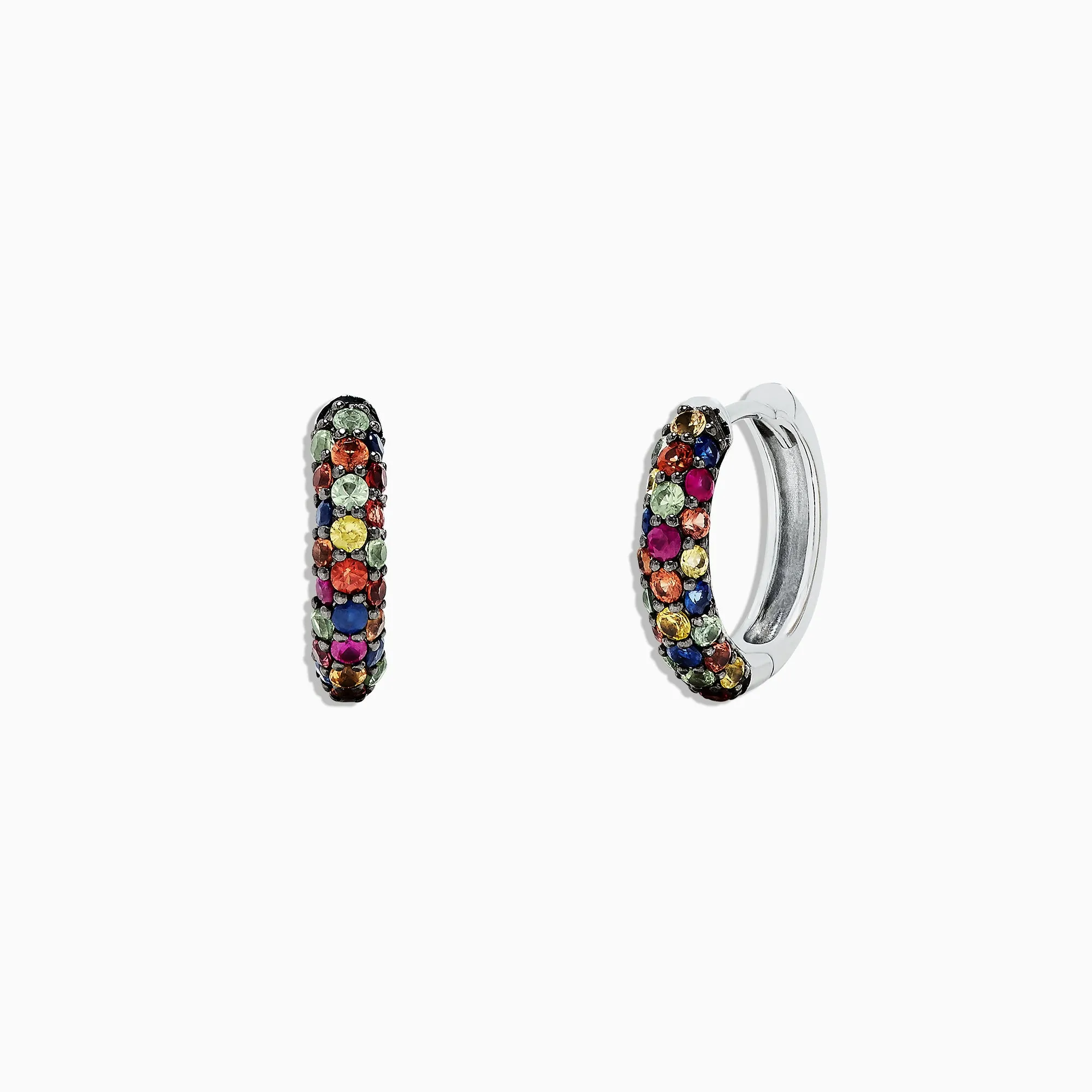 925 Sterling Silver Multi Sapphire Splash Huggie Earrings, 1.98 TCW