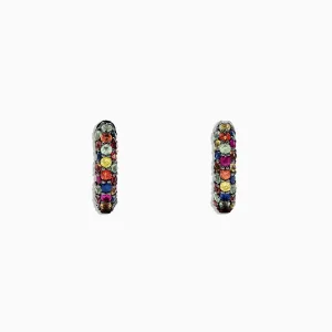 925 Sterling Silver Multi Sapphire Splash Huggie Earrings, 1.98 TCW