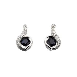 9ct White Gold Blue Sapphire and Diamond Swirl Stud Earrings GE893L