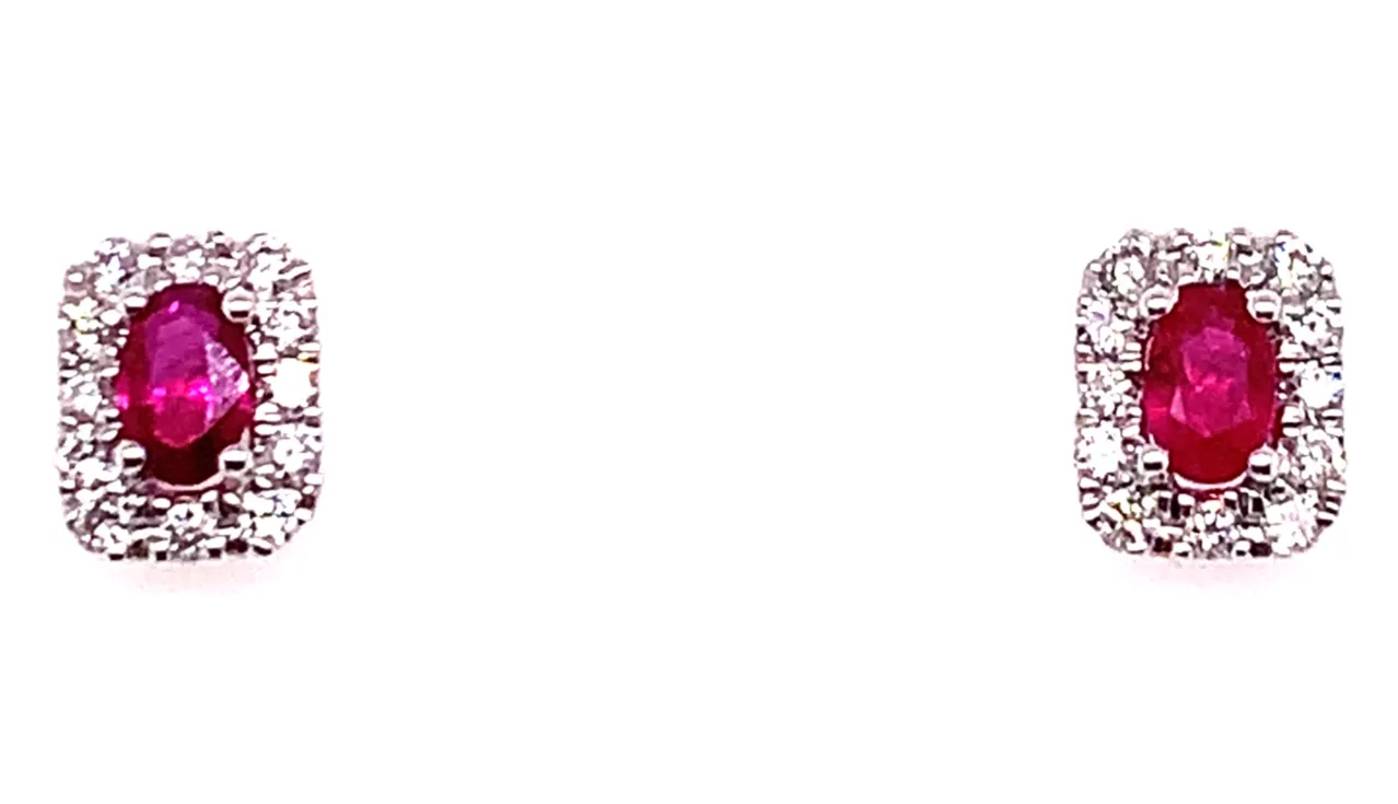 9ct White Gold Ruby & Diamond Earrings