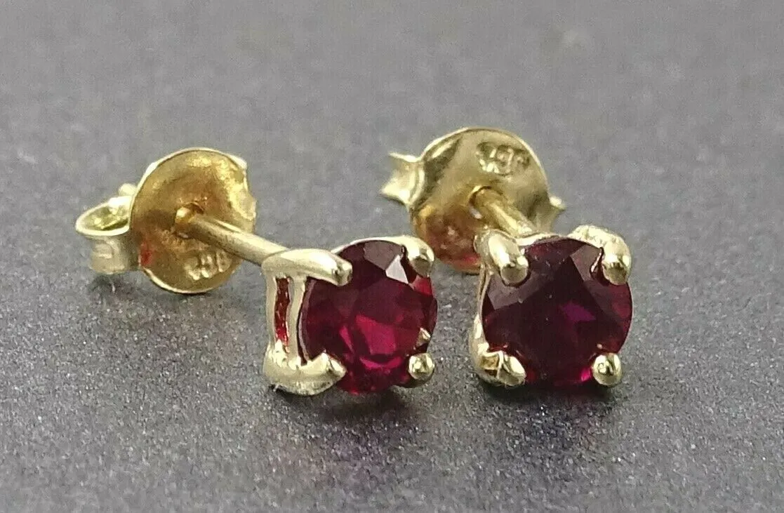 9ct Yellow Gold Ruby Claw Set Stud Earrings