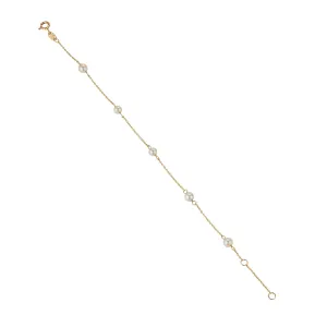 9kt Gold Five Pearl & Chain Bracelet