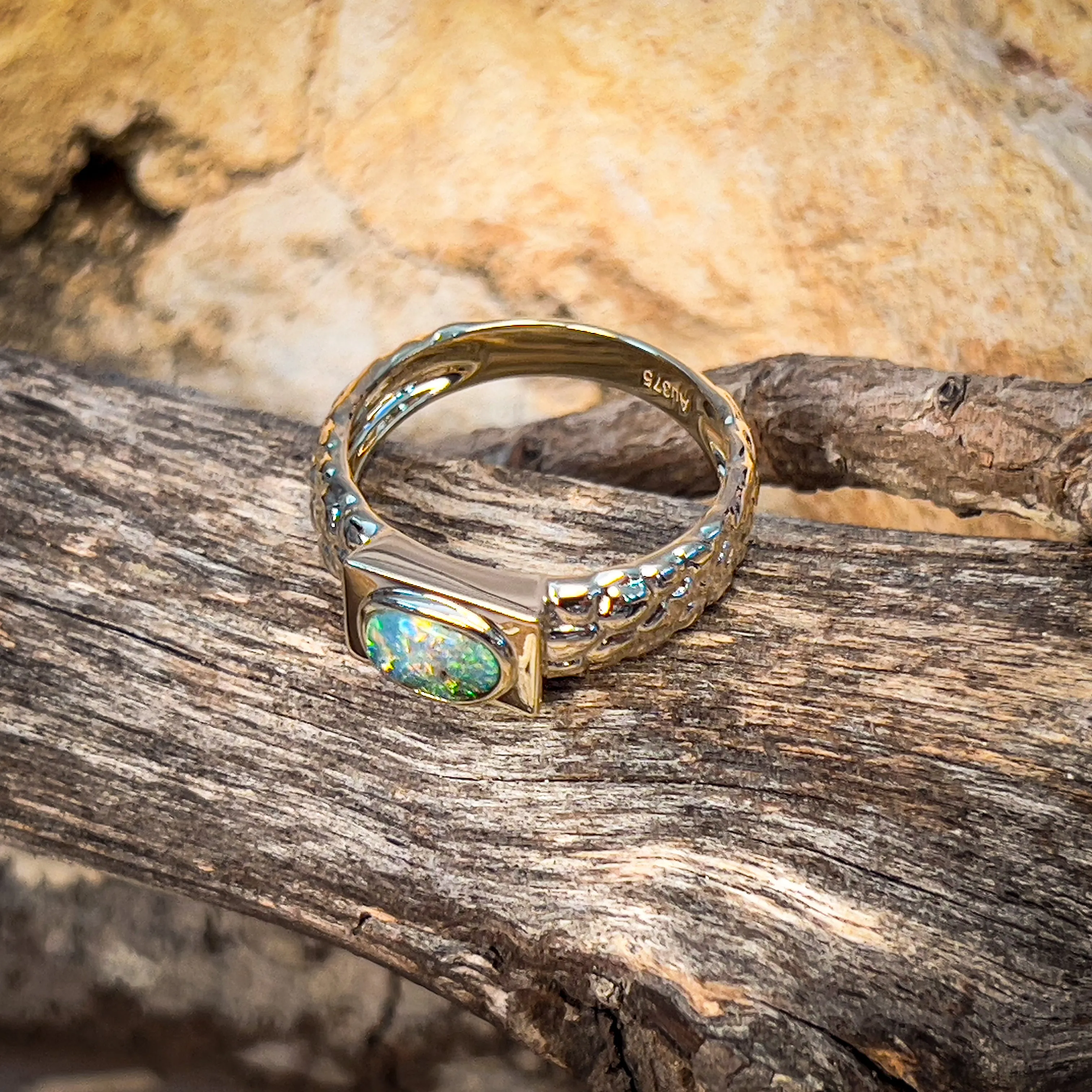 9kt Yellow Gold Nugget look Boulder Opal 0.39ct ring