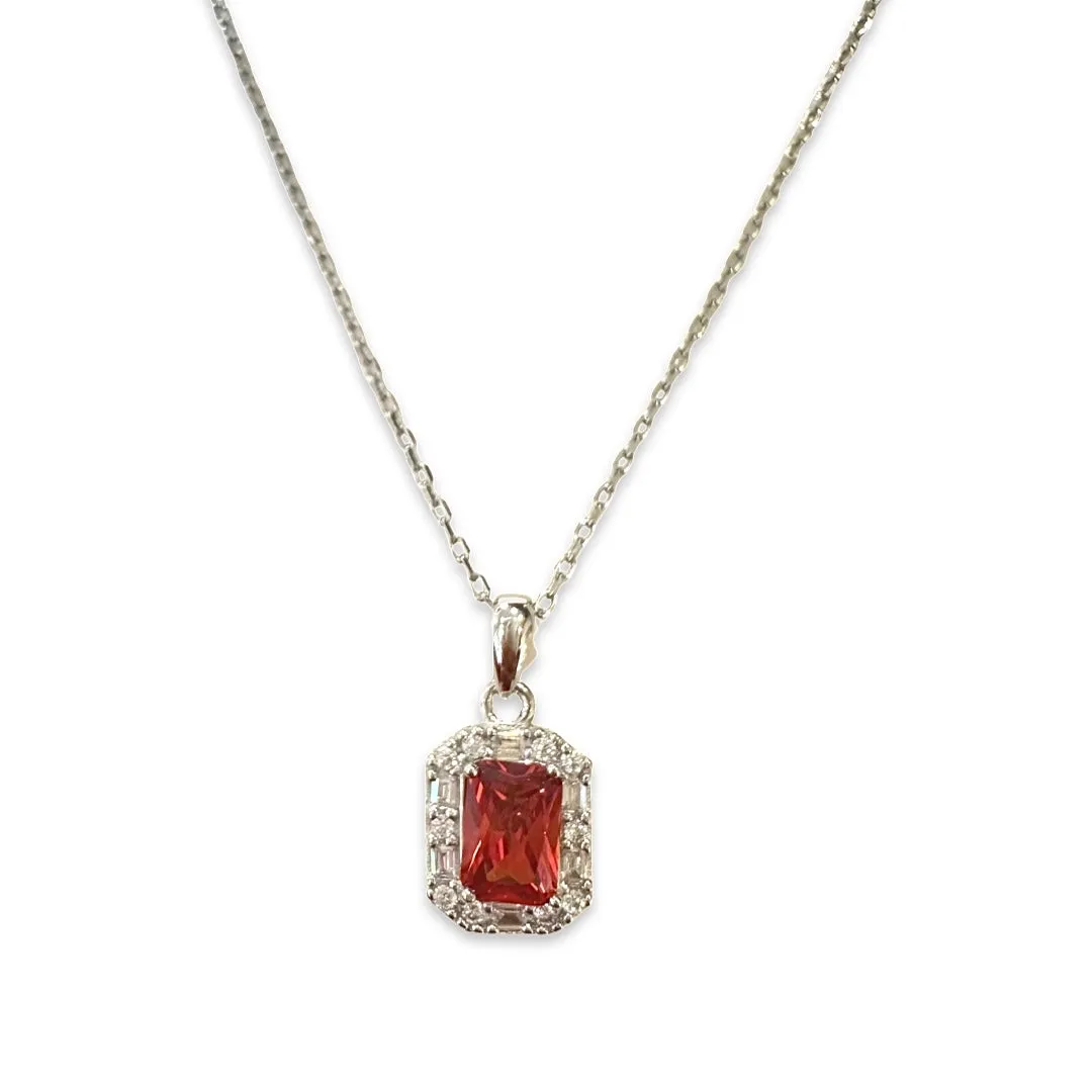 Adriene Emerald Cut Halo Birthstone Necklace