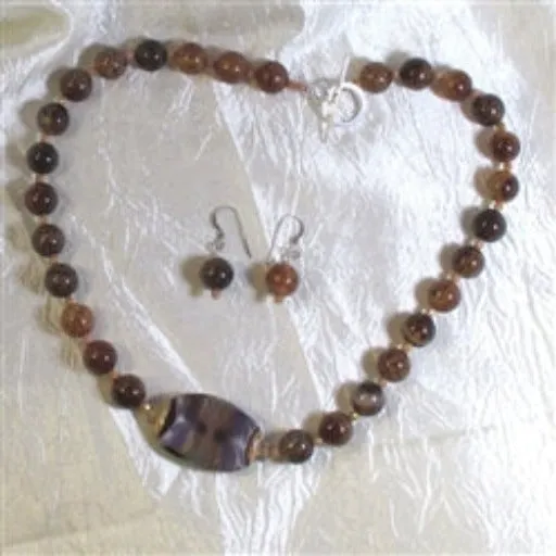 Agate and Handmade Bead Necklace and Earrings