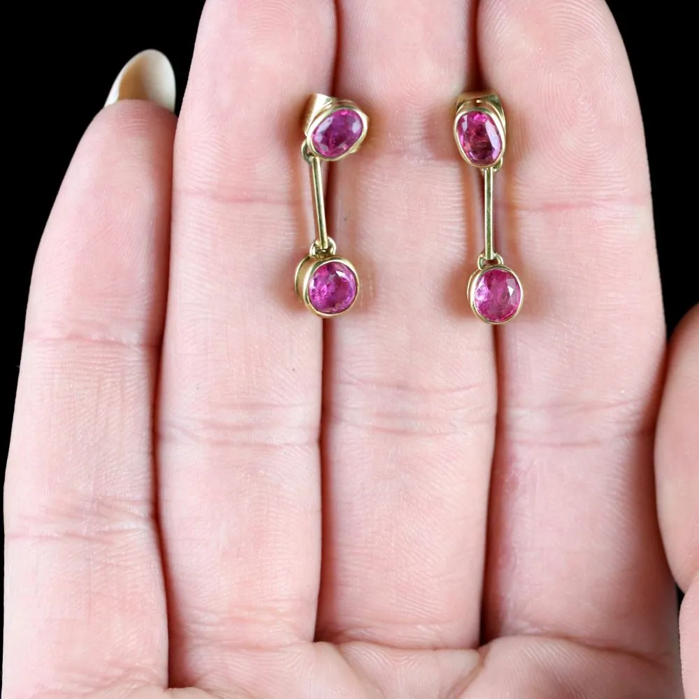 Antique Victorian Ruby Dropper Earrings 18Ct Gold Circa 1900