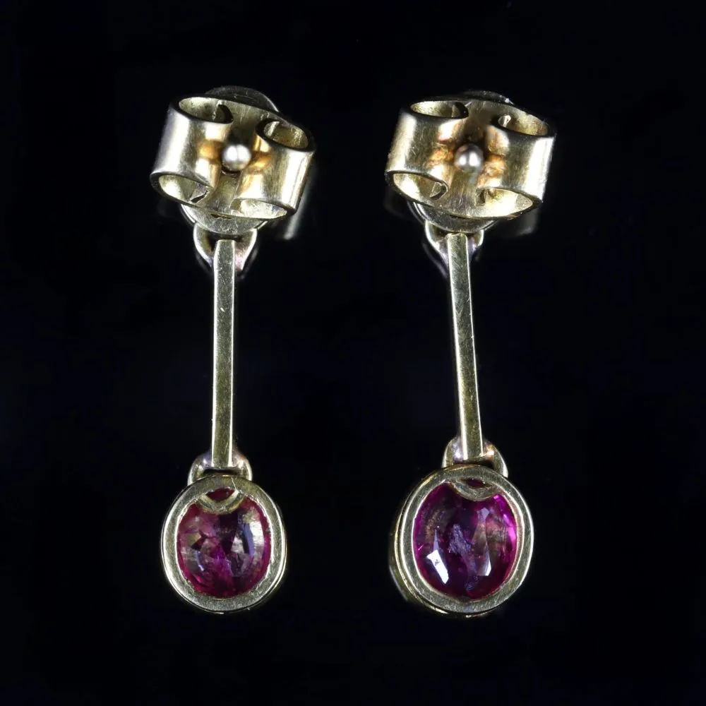 Antique Victorian Ruby Dropper Earrings 18Ct Gold Circa 1900