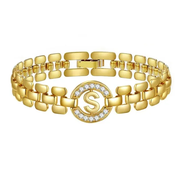 Apsvo S Letter Bracelet Gold Initial Bracelet Cubic