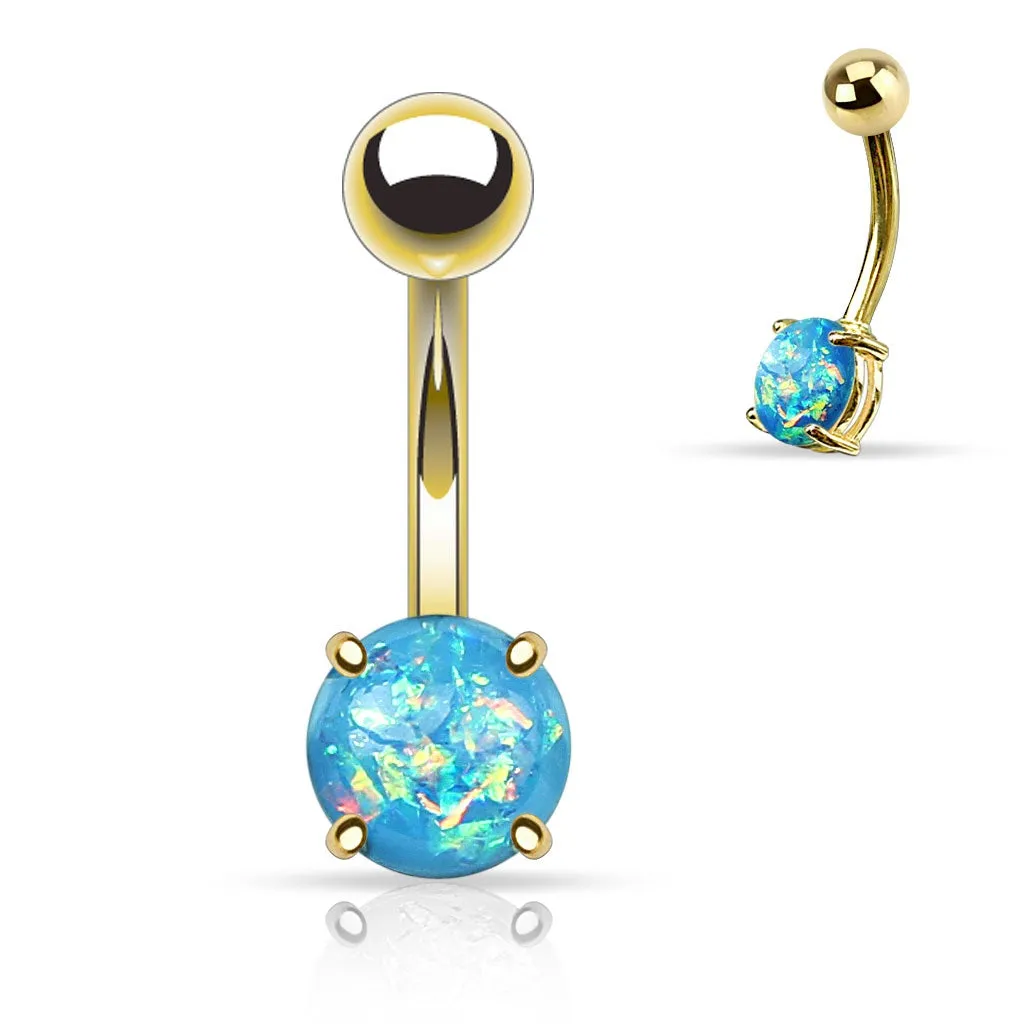 Aqua Opal Glitter Belly Ring