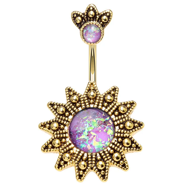 Athena Opal Belly Bar with Yellow Gold Plating