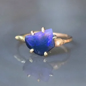 Australian Purple Opal Small Stone Ring on a Yellow Gold Band