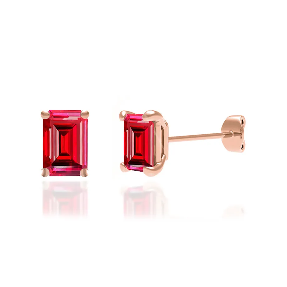 AVIANA - Emerald Ruby 18k Rose Gold Stud Earrings