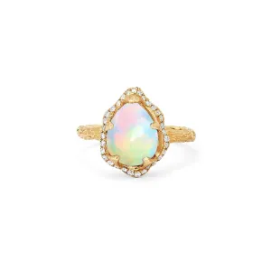 Baby Queen Water Drop White Opal Ring with Full Pavé Diamond Halo