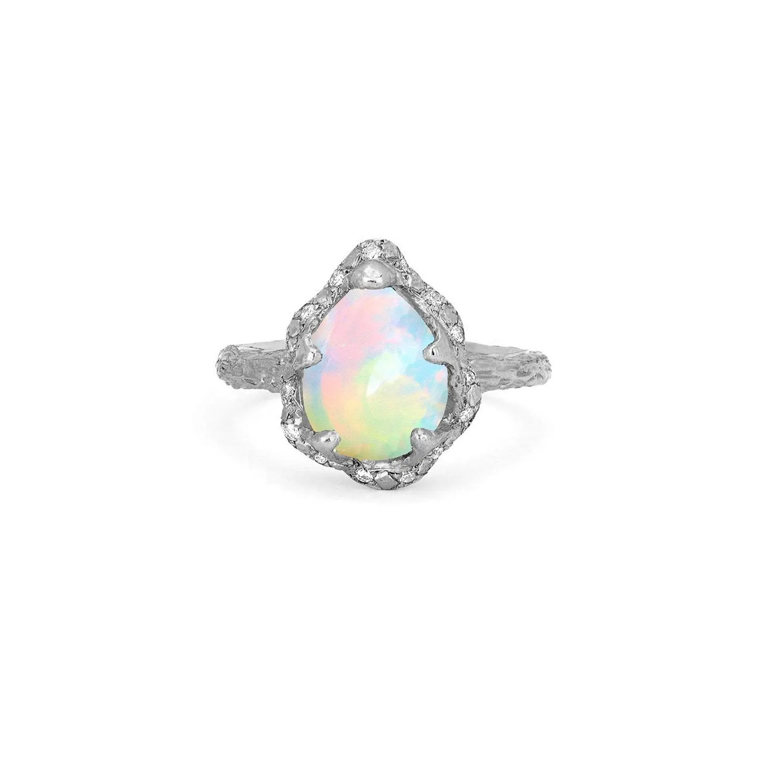 Baby Queen Water Drop White Opal Ring with Sprinkled Diamonds