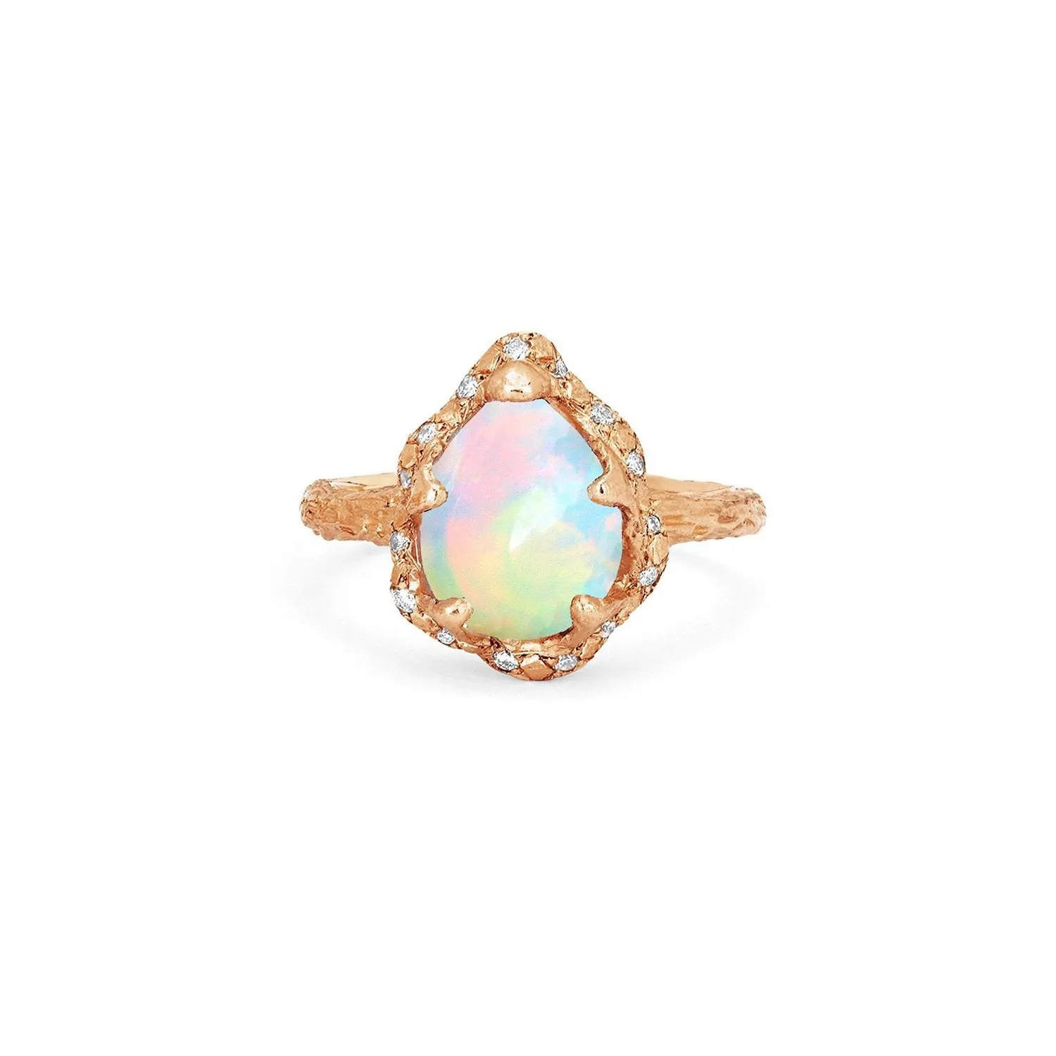 Baby Queen Water Drop White Opal Ring with Sprinkled Diamonds