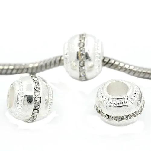 Ball with Clear  Rhinestone European Bead Compatible for Most European Snake Chain Bracelet