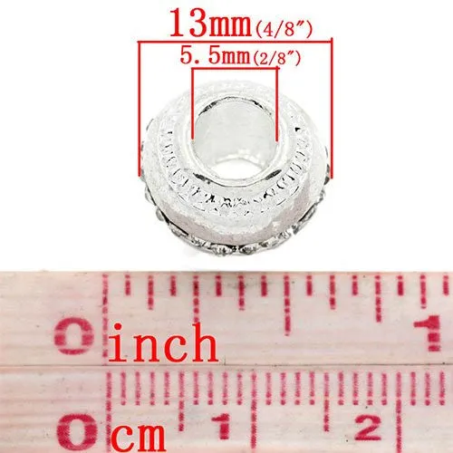 Ball with Clear  Rhinestone European Bead Compatible for Most European Snake Chain Bracelet