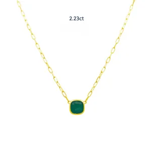 Bezel Set Cushion Cut Emerald Necklace