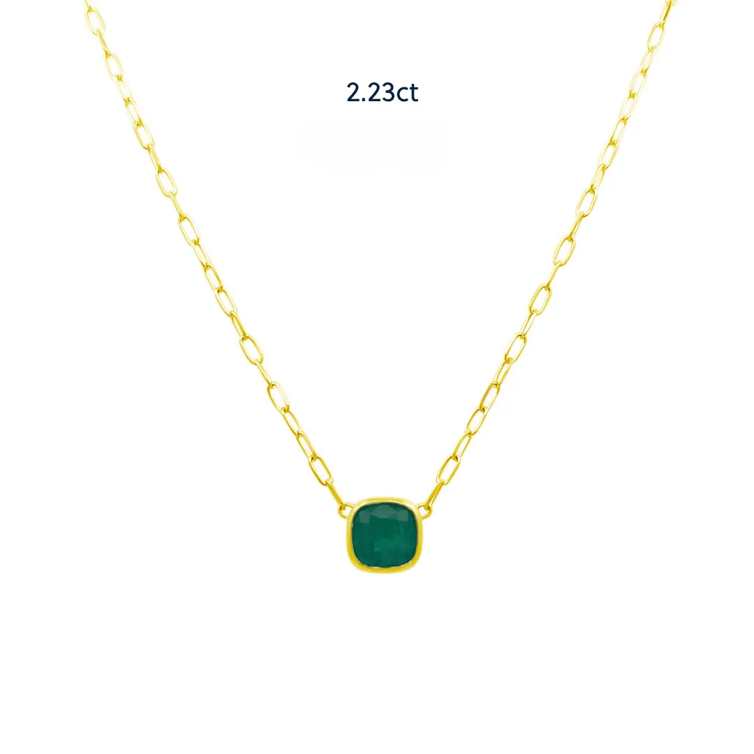 Bezel Set Cushion Cut Emerald Necklace