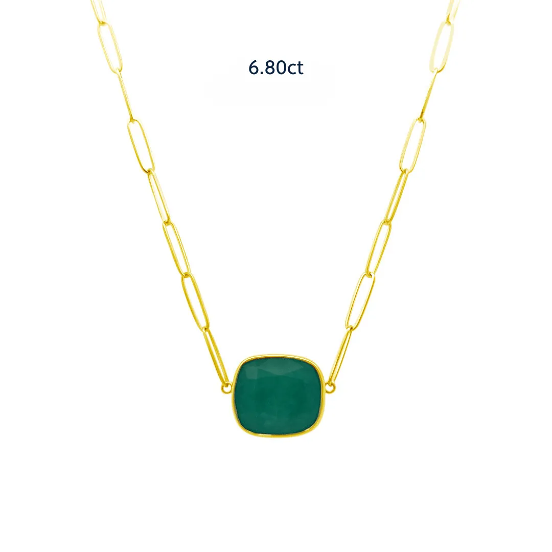 Bezel Set Cushion Cut Emerald Necklace